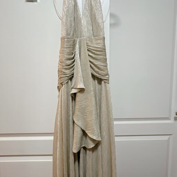 PatBO Gold Lurex Draped Halter Maxi Dress Size 4 - Picture 7 of 9